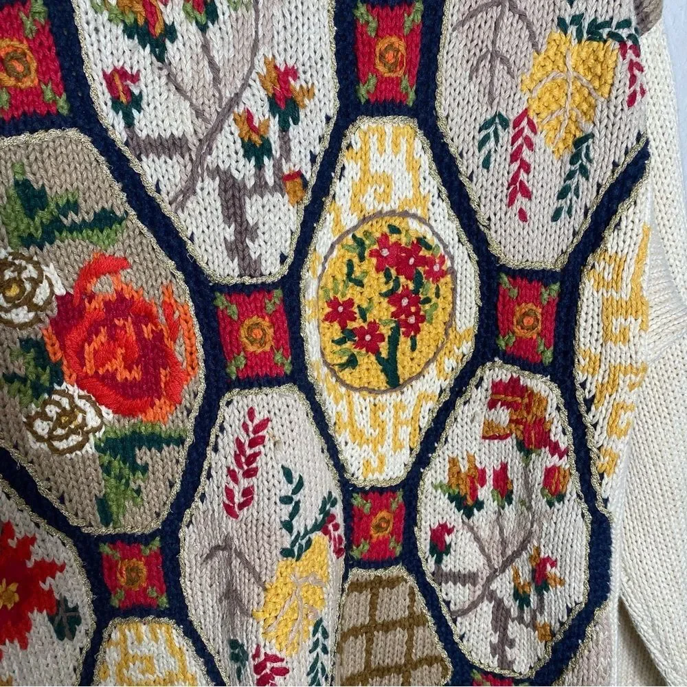 Vintage 1990's White Stag Fall Knit Patchwork Sweater Women's Size Small